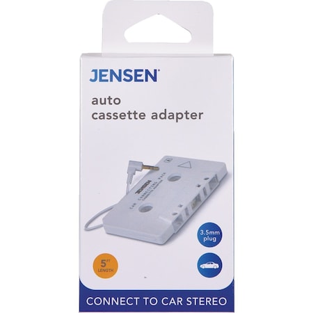Jensen 2 Ft. Cord 3.5mm Plug White Auto Cassette Adapter JAH760V